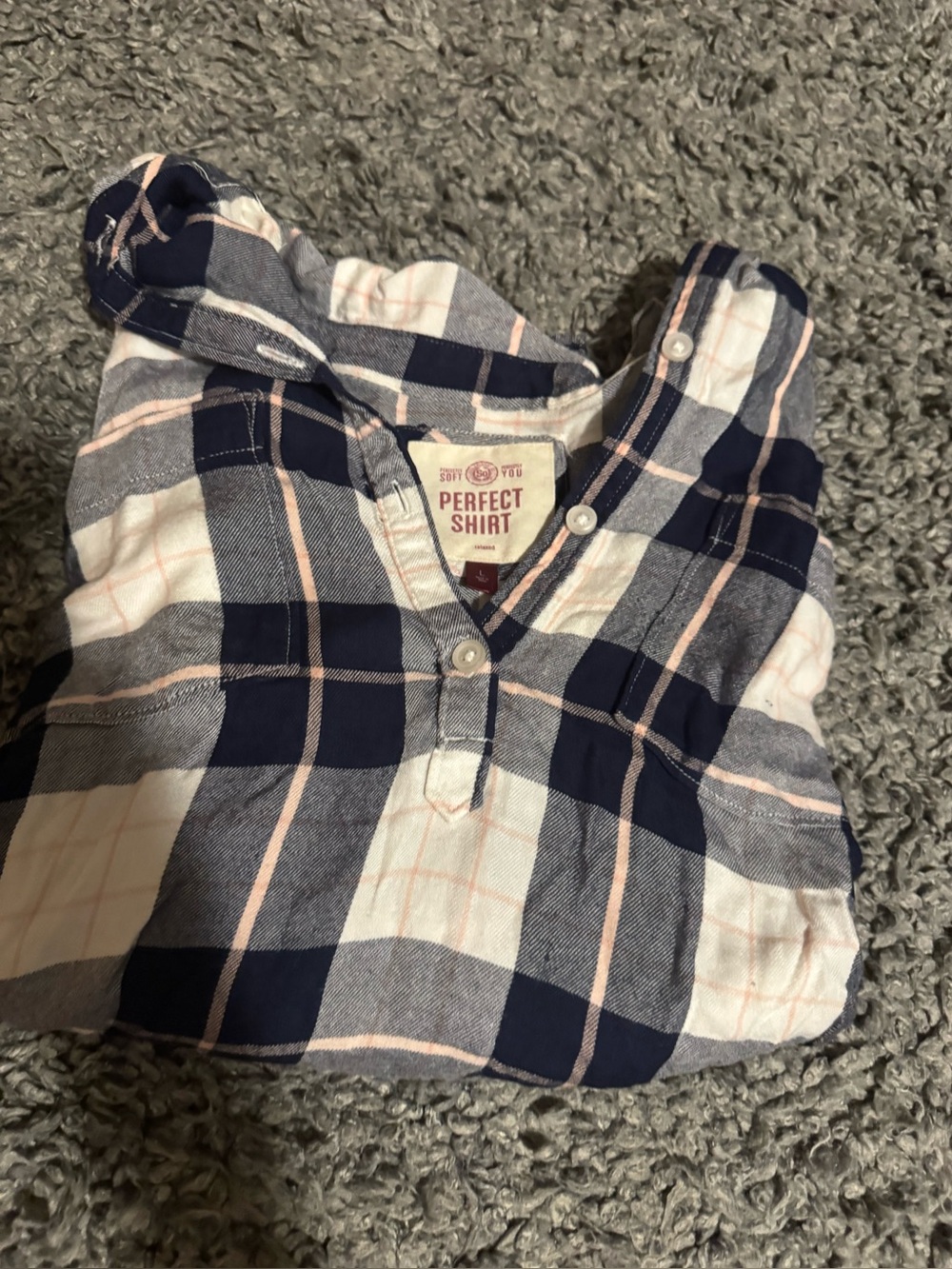 Navy and White Plaid Button-Up Top